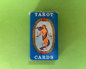 Baraja de Tarot Rider de 1972, ultrarrara: caja azul, libro ilustrado con claves.