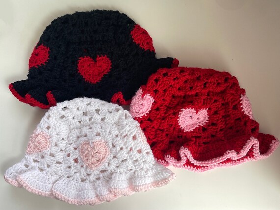 Crochet Heart Granny Square Bucket Hat 