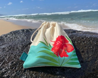 Bolsa de regalo hawaiana con diseño floral de hibisco / Bolsa de obsequio tropical (8x10'')
