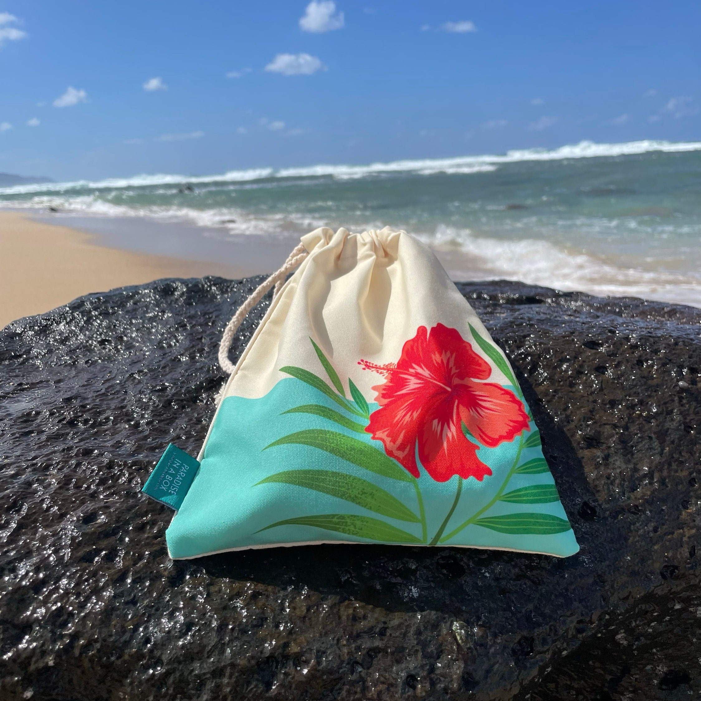 Hawaii Tropical Drawstring Backpack and Coin Purse in Pink and Green Hawaiian Drawstring Backpack - Etsy main image 2