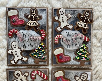 Deluxe Handmade Christmas Card Set of 4- Christmas Cookies -Warm Winter Wishes