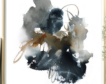 Greige Decor, Abstract Watercolor Artwork, Modern Contemporary Painting Print, Earth Tone  Wall Decor, Neutral Color Artwork, Simple Print