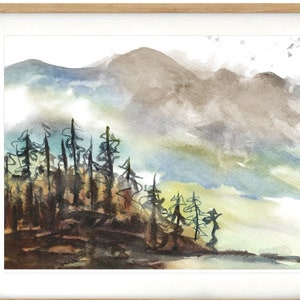 Smoky Mountain Reproduction Giclee Print, Warm Tone Decor, Misty Morning Landscape Painting, Watercolor Art, Relaxing Wall Decor, Relaxation