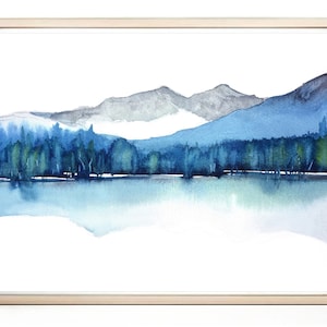 Artwork for Mantle, Desk Decoration, 4x6" Fine Art Print, Blue Wall Decor, Watercolor Landscape, Small Gift Idea, Mountain, Contemporary