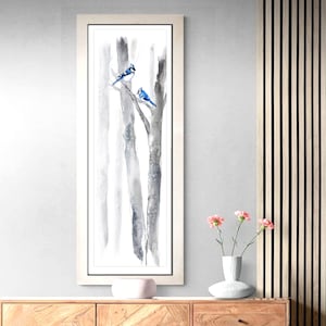 Narrow Wall Art for Hallway Decor, Thin Vertical Artwork, Long Large Giclee Print, Black and White Tree Watercolor, Modern Look Living Room