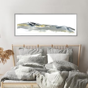 Narrow Rectangular Wall Hanging, Colorado Mountain, Rocky Mountains Art Print, Large Horizontal Picture, Watercolor Painting Landscape Decor