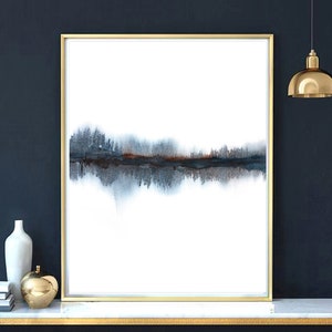 Landscape Watercolor Painting, Monochromatic Art, Peaceful Landscape Print, Abstract Painting, Earth Tone Color, Black Brown Grey,Minimalist