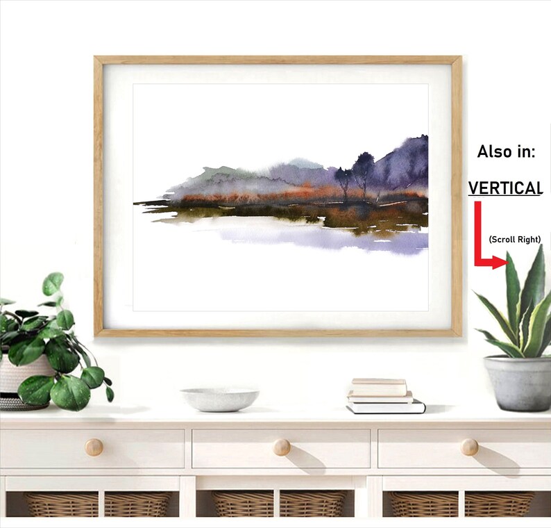 Landscape Art Print, Watercolor Painting Wall Decor, Abstract Wall Art, Modern Painting Print, Purple Olive Green Wall Decor, Vertical Art image 2