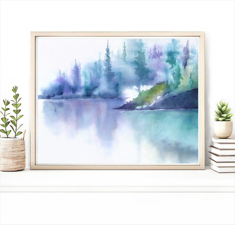 Turquoise Wall Art Watercolor Print Mountain Landscape - Etsy