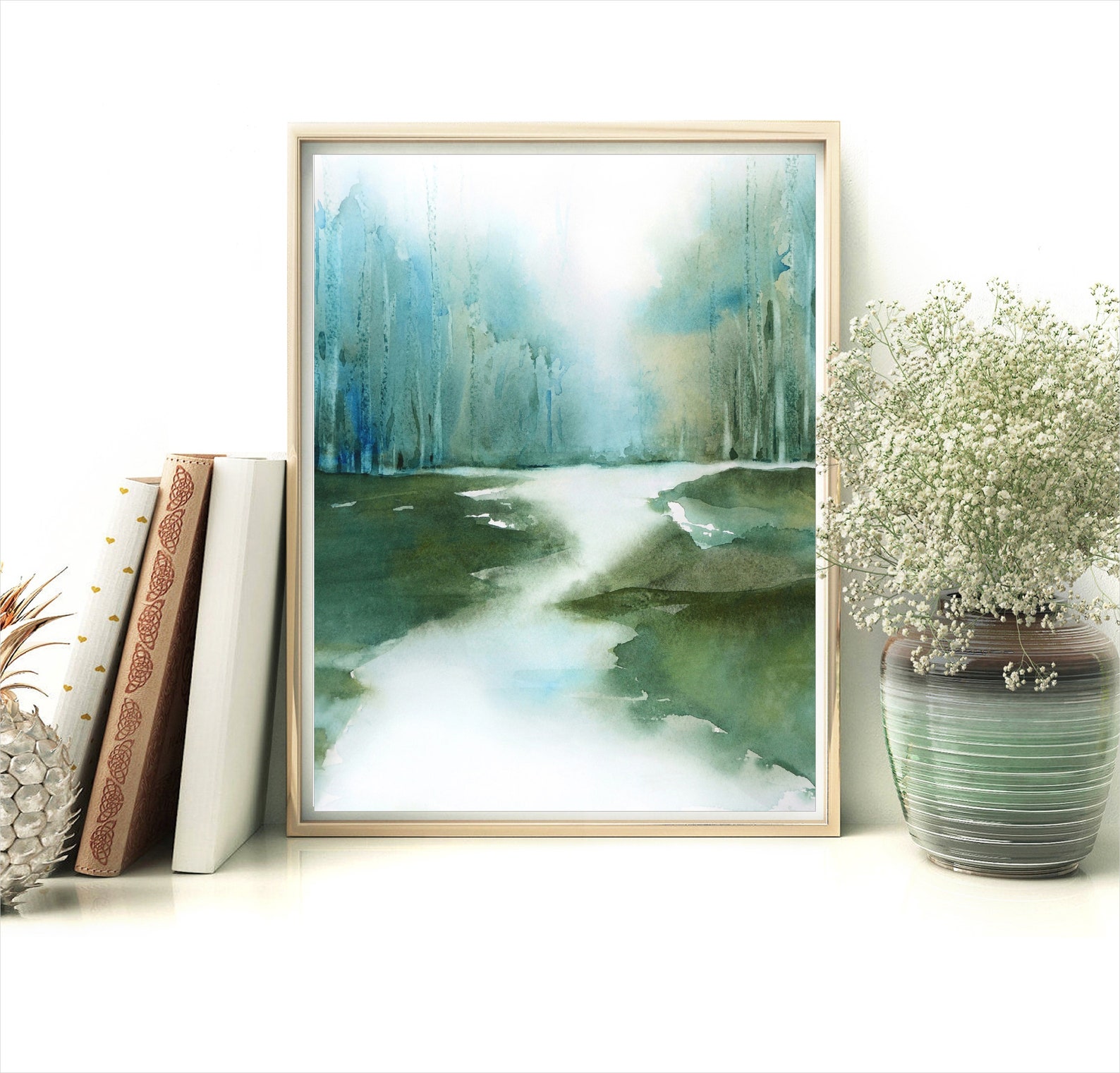 Teal Green Wall Art Watercolor Print Nature Fine Art Giclee Etsy