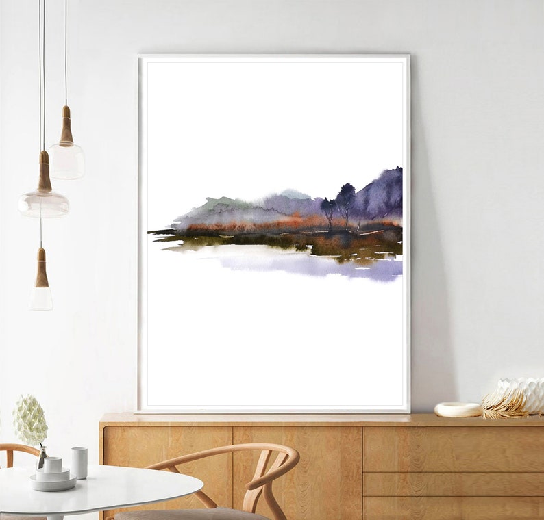 Landscape Art Print, Watercolor Painting Wall Decor, Abstract Wall Art, Modern Painting Print, Purple Olive Green Wall Decor, Vertical Art image 5