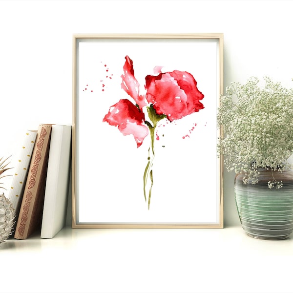 4 x 6 pouces en vente 45 % de réduction, idée cadeau femme, petit Art pour professeur, impression aquarelle fleur, oeuvre rouge, Rose simple, décor Simple, Floral