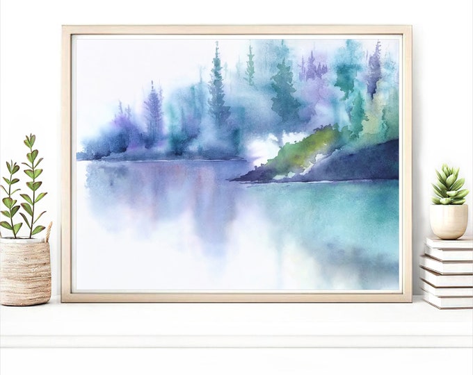 4x6 Turquoise Wall Art Watercolor Print, Small Gift Idea, Mountain