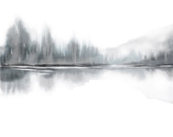 Extra Large Watercolor Landscape Print Art, Tone of Grey & Black Art, Archival Print, Fine Art Giclee, Vertical Print Abstract Up To 60X42"