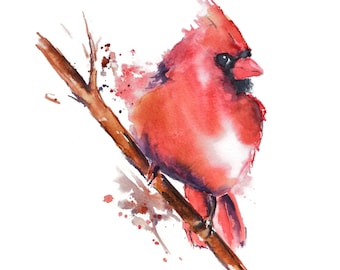 Cardinal Watercolor Print Art, Red Bird Watercolor Wall Art, Christmas Wall Decor, Meaningful Gift for Someone Special, Loved One Passing