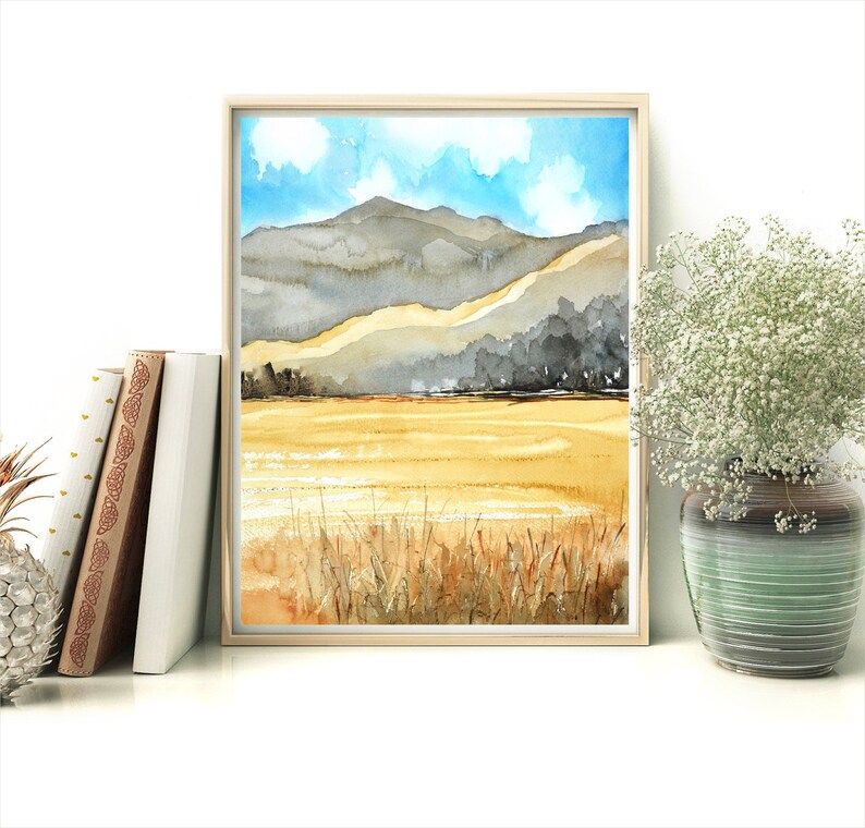 Wheat Field Watercolor Wall Art Farm Field Painting English Etsy Canada