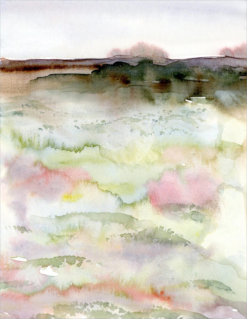 Abstract Landscape, Pink and Green Artwork, Modern Print Art, Field