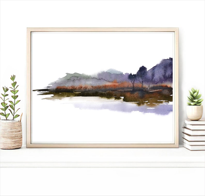 Landscape Art Print, Watercolor Painting Wall Decor, Abstract Wall Art, Modern Painting Print, Purple Olive Green Wall Decor, Vertical Art Horizontal/Landscape