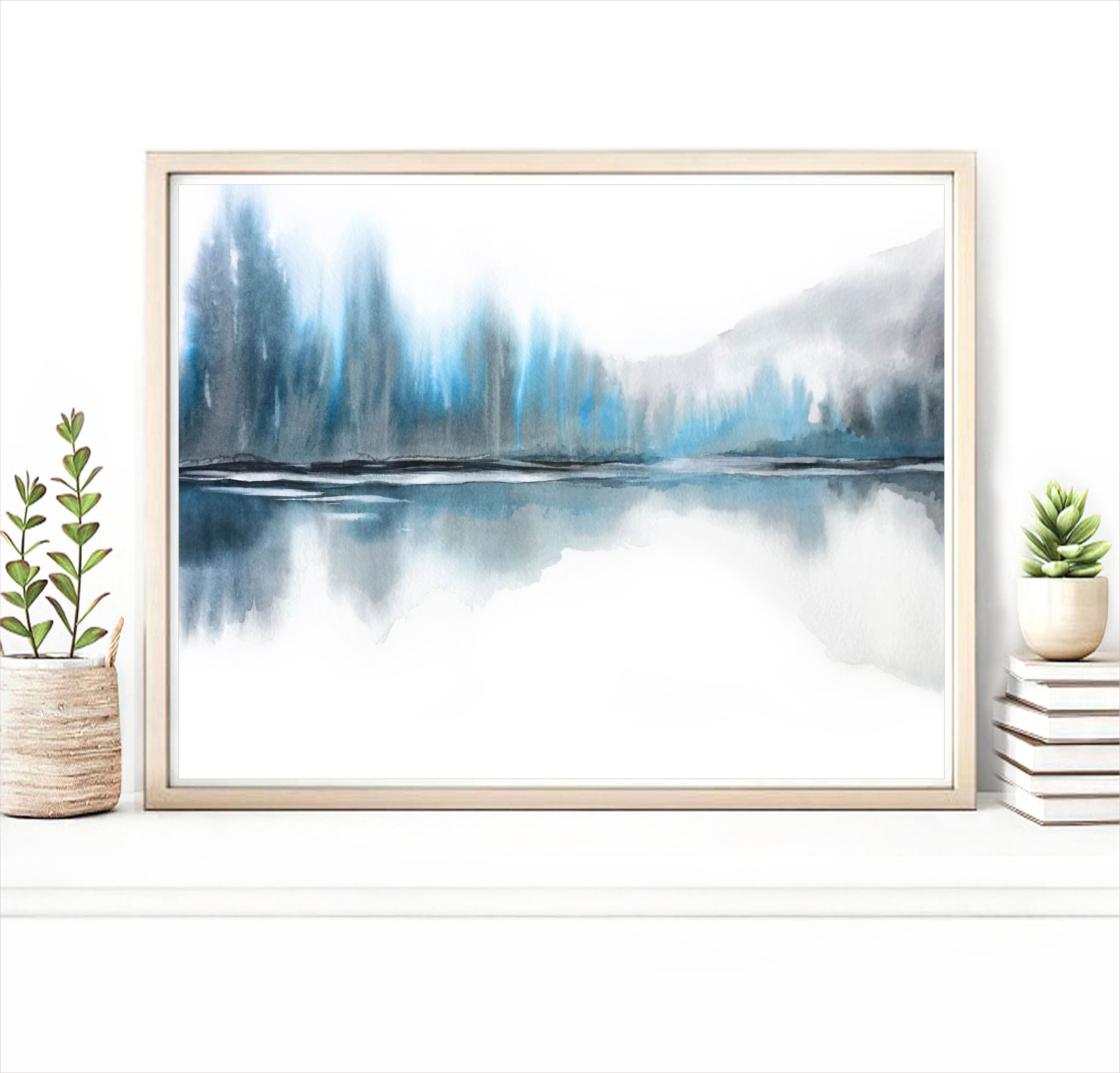 Blue Grey Wall Decor Landscape Painting Watercolor Painting - Etsy