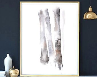 8.5x11 inch, 50% Off Sale, Aspen Tree Art Print, Grey Brown White Birch Tree Trunk Artwork, Neutral Color Watercolor, Forest Illustration