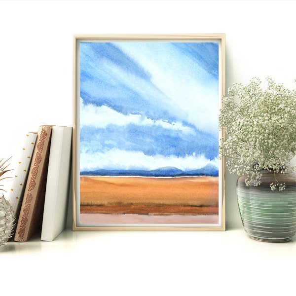 4x6 Inch on SALE 45% OFF Cloud Landscape, Small Art Watercolor Print, Farmland Theme Landscape Watercolor, Perfect Gift Idea, Calming Nature