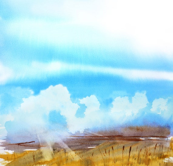 Wheat Field Painting, Sunbeam Print, Serene Wall Art, WheatField Landscape, Sun Among the Clouds,  Farmland Theme, Game Room Decor
