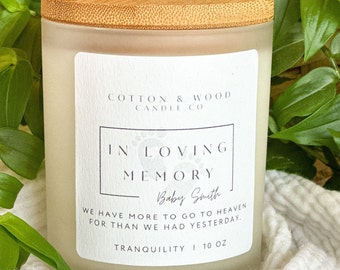 Miscarriage Gift Loss of Child Memorial Bereavement Candle. In Loving Memory Minimalist Luxury Soy Frosted Glass Candle Jar 10 ounces.