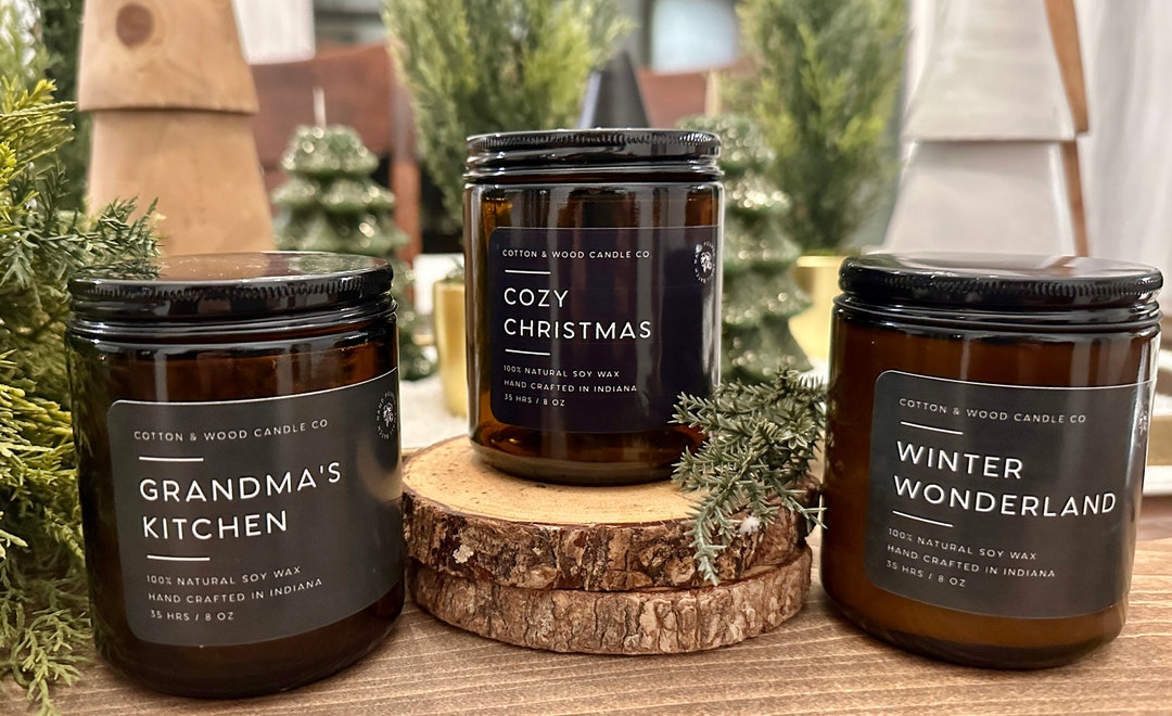 8 Oz. Farmhouse Amber Glass Jar Soy Candles Set of 3 Lux Soy Candles