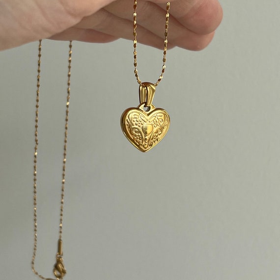 heart pendant necklace, heart locket, love charm, love pendant, gift for her, water resistant, non tarnish, 18k gold classy necklace