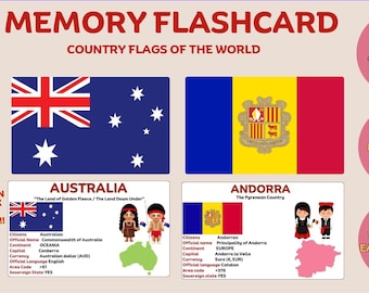 201 tarjetas didácticas Montessori IMPRIMIBLES sobre países/tarjetas didácticas sobre banderas del mundo/tarjetas didácticas sobre geografía/tarjetas didácticas para niños pequeños/tarjetas didácticas para la educación en el hogar