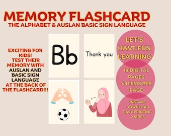 PRINTABLE Montessori AUSLAN Alphabet and Basic Sign Language Memory Flashcards, Kids learning,Teacher flashcard,kid activities, children toy
