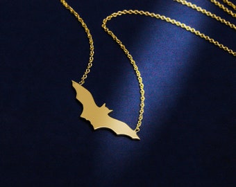 14K Solid Gold Bat Necklace - Etsy
