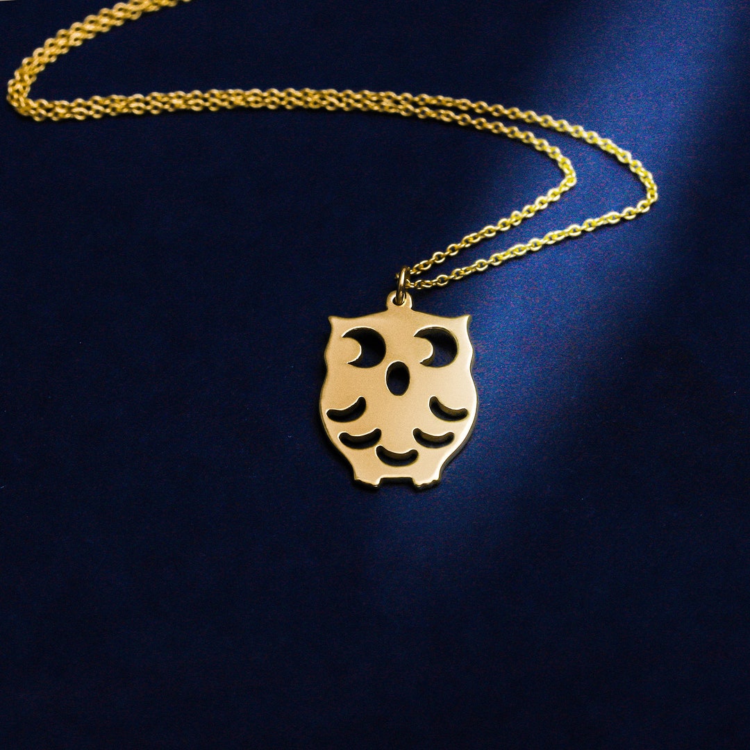 14K Solid Gold Owl Necklace Etsy