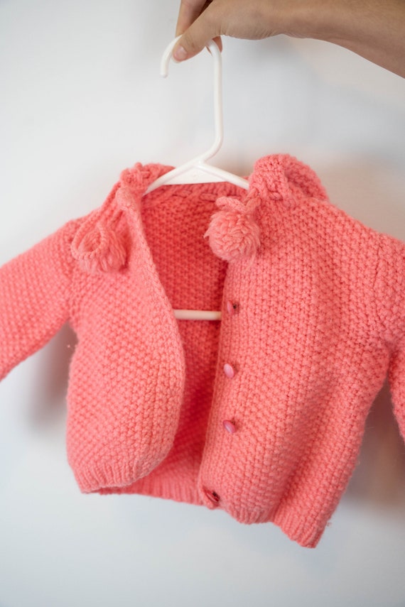 Vintage Hand Knitted 2pc. Pink Baby/Toddler Sweat… - image 3