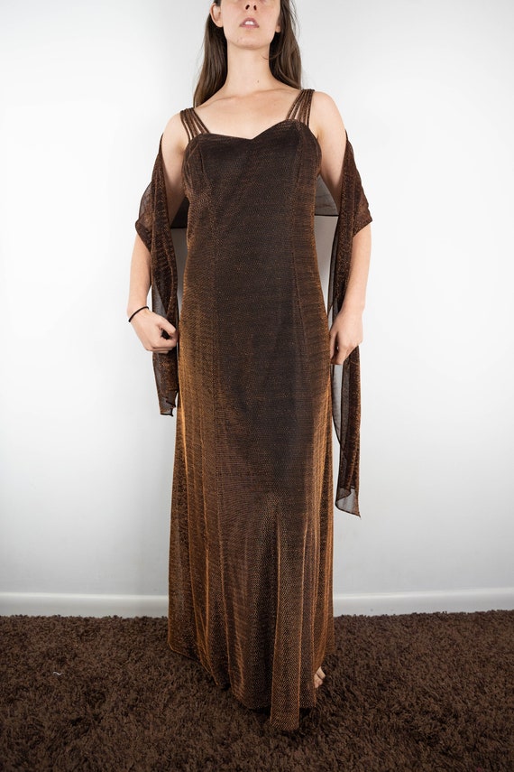 Vintage Bronze Sparkle Gown With Matching Wrap Gem