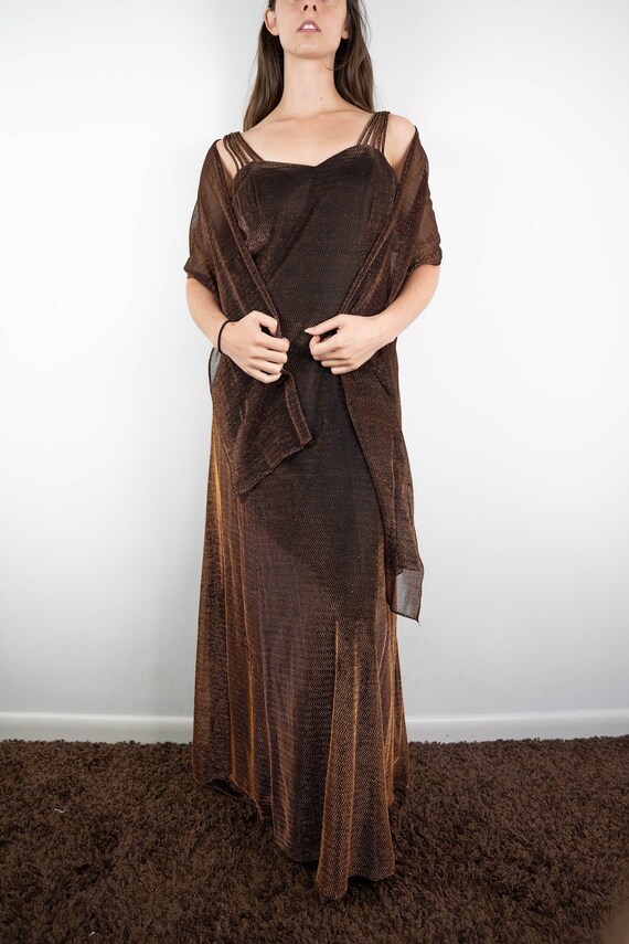 Vintage Bronze Sparkle Gown With Matching Wrap Gem