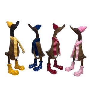 Runner duck with scarf & hat; approx. 40 cm; various colors, autumn duck; runner duck made of teak wood, duck with boots