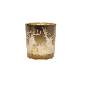 Windlicht; Teelichtglas braun-gold ; verschiedene Sets; Hirschmotiv, Wald, Weihnachtsdekoration, Teelichthalter