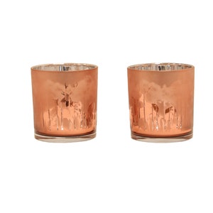 Lantern; tealight glass rose-silver; various sizes; reindeer motif