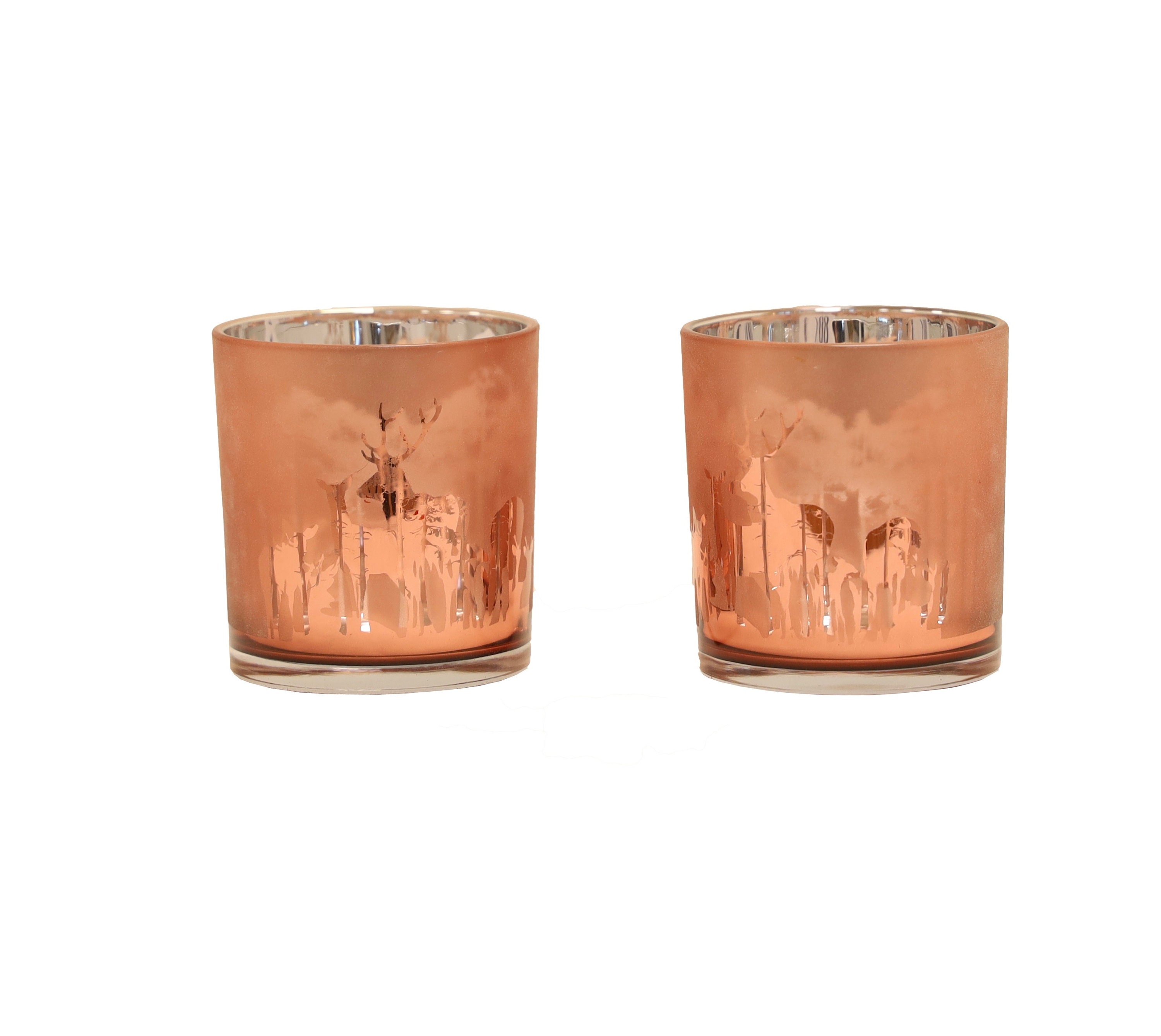 Lantern; tealight glass rose-silver; various sizes; reindeer motif