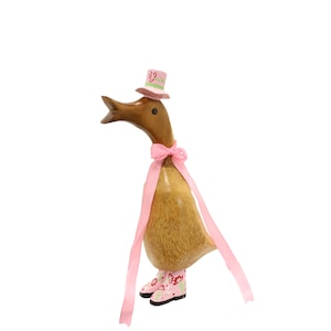 Running duck small, running duck with hat & bow pink, garden decoration