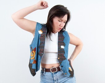 Vintage 90s Jean Denim Quilt Patchwork Vest from Eliz Abeth