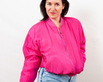 Vintage 80s Pink Silk Bomber Jacket from Marguerite Li