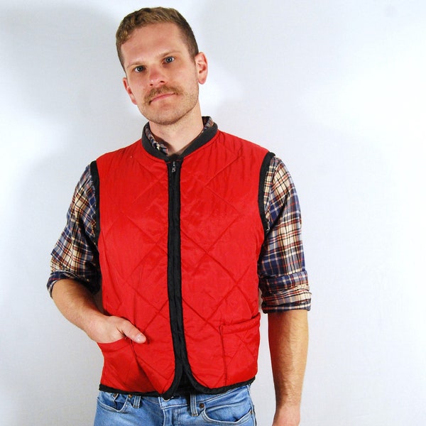 Vintage 70s Quilted Red Hunting Vest Base Layer from Sears Work Leisure