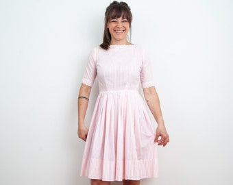 Vintage 60s Pink and White Striped Tea Dress