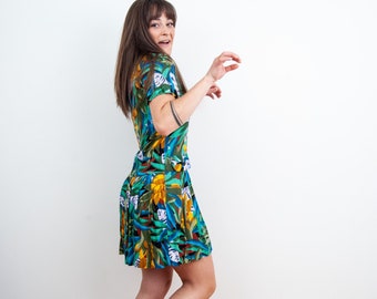 Vintage 80s Tropical Parrot Rayon Romper from Milanzo