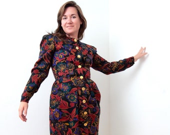 Vintage Wool Floral Dress from Richard Warren