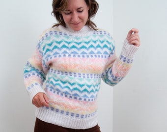 Vintage 80s Pastel Geometric Sweater from Lady Van Heusen