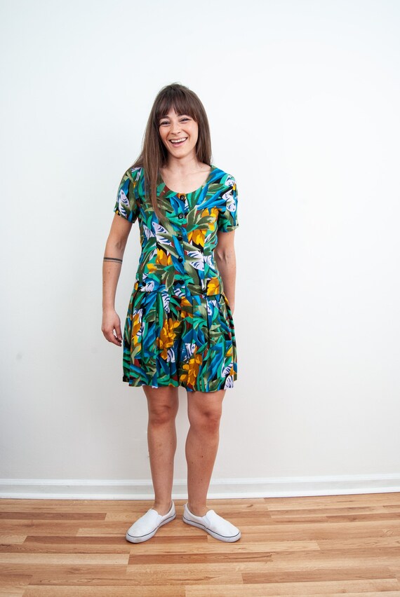 Vintage 80s Tropical Parrot Rayon Romper from Mil… - image 4