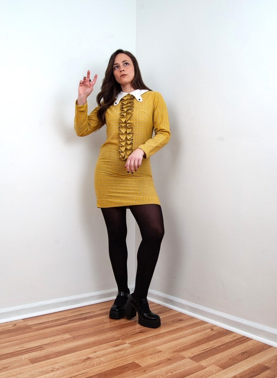 Vintage 60s Yellow Plaid Mod Dress from Carol Bre… - image 2